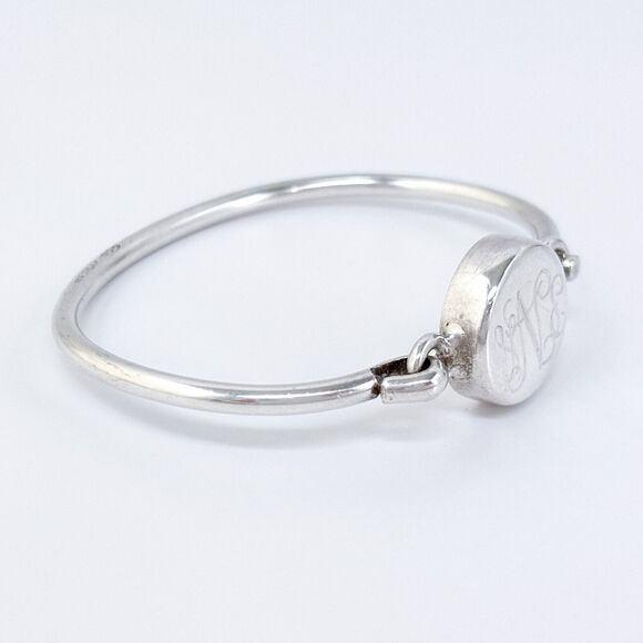 Vintage Mexico Sterling Silver 925 Monogrammed Hook Bangle 6.5” - Picture 4 of 8